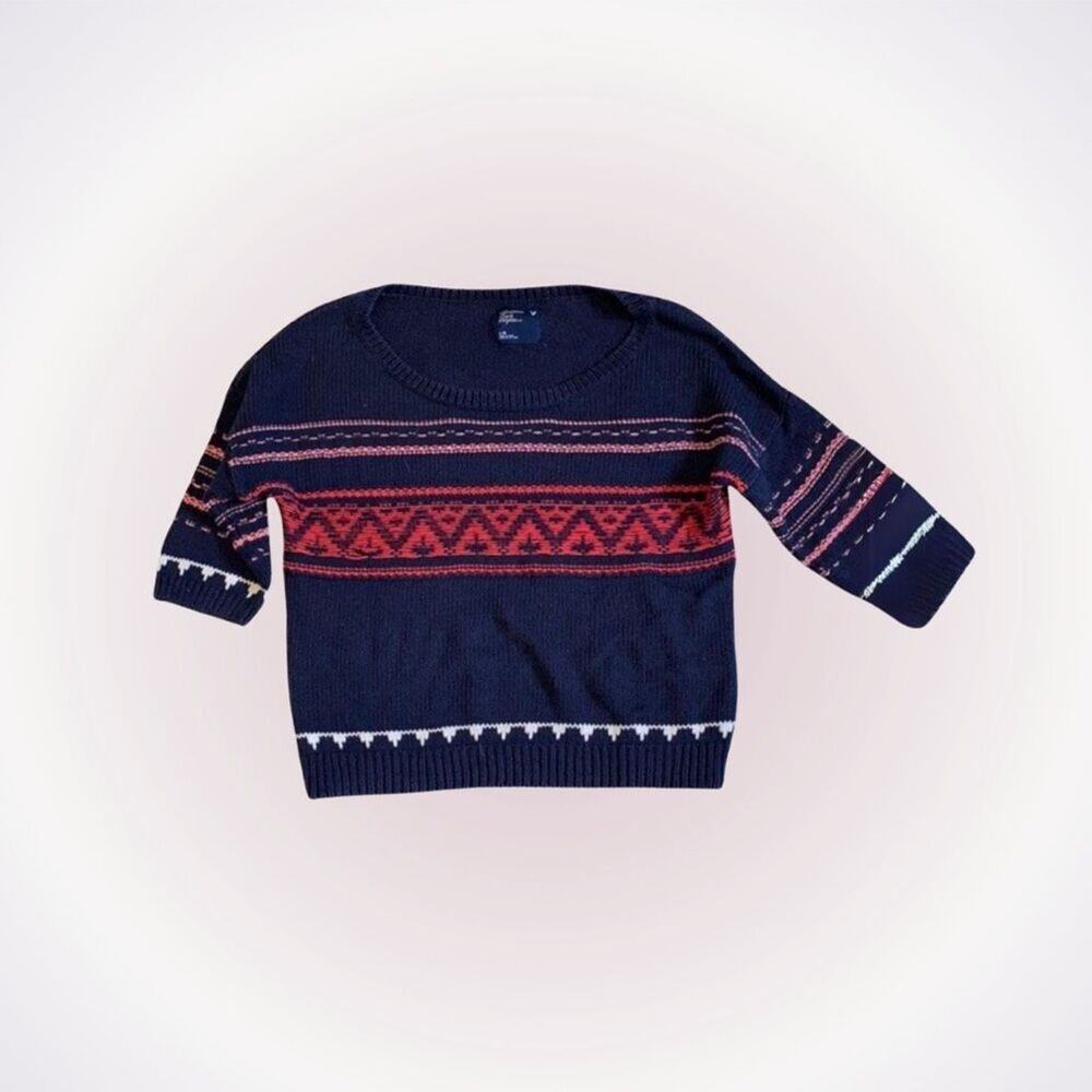 American Eagle Navy Blue and Red Crewneck Knit Sweater | Sz L